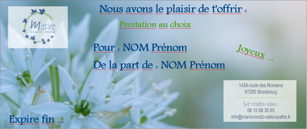 Image du chèque cadeau proposé par Marion Wurtz Naturopathe pour offrir à ces proches